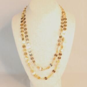 Gold Tone Disc Opera Chain Necklace